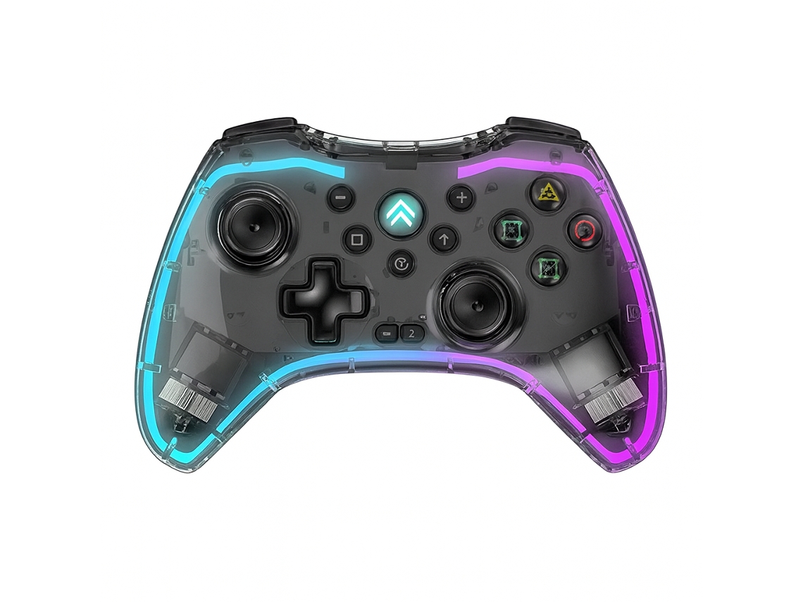 Mando inalámbrico con LED RGB compatible con Switch, PS3, PC, Android, IO Skyhe LH 3 Transparente
