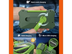Radio de emergencia portátil Viewleaf de 10 000 mAh con AM/FM/WB/NOAA, energía solar, manivela, linterna LED, alarma SOS y batería externa integrada.