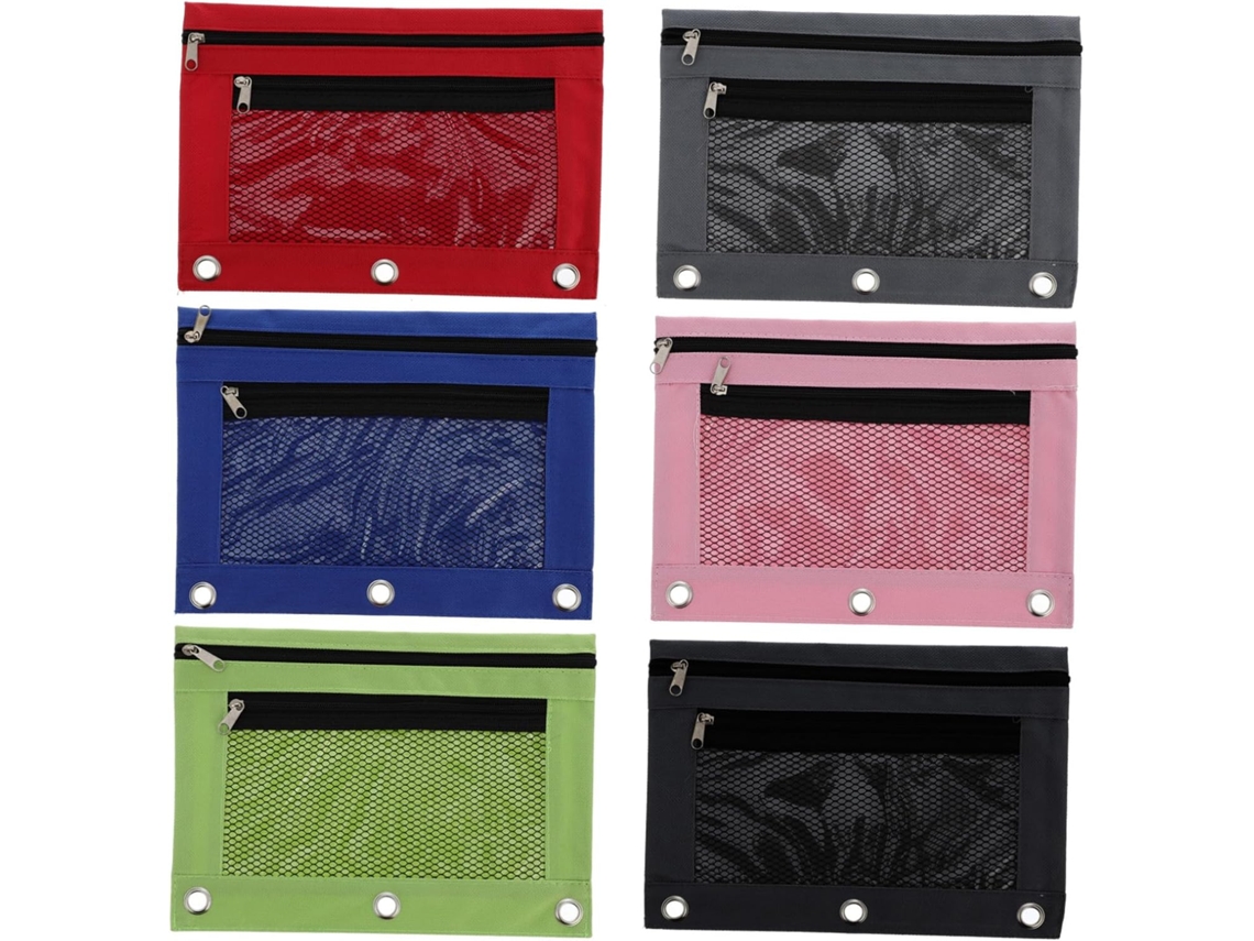 Juego De 6 Estuches Para Lápices De Tela Oxford Con Ventana De Malla Y Bolsillos Con Cremallera Para Bolígrafos.