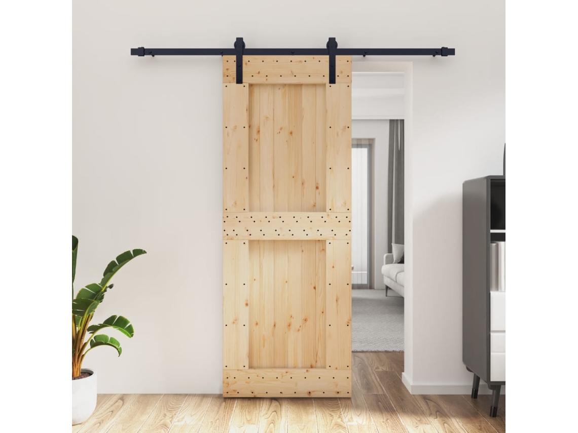 Puerta Corredera Con Herrajes Madera Maciza De Pino 80x210 Cm