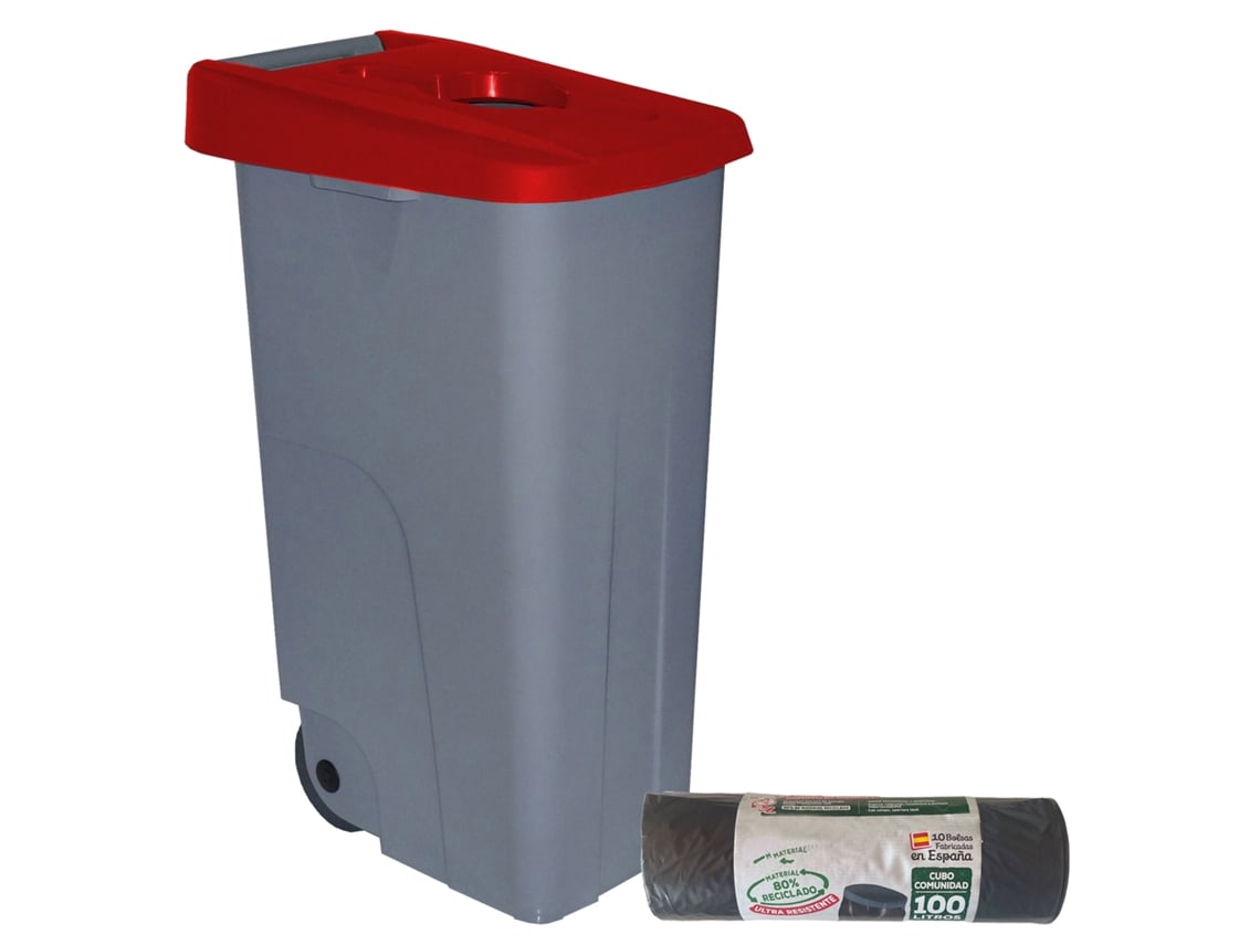 Recipiente Abierto 85L Rojo Alt.76Cm + 10 Bolsas de Basura de 100L WELLHOME