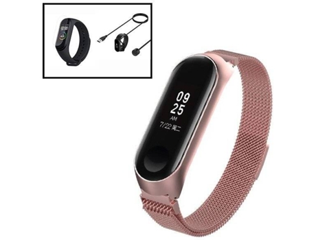 Kit Correa Milanese Loop Cierre Magnético + Cargador Usb Charger + Protector Pantalla Gel Full Cover PHONECARE Xiaomi Mi Band 6, Mi Smart Band 6 Rosa