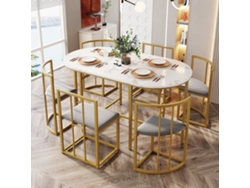 Juego De Mesa Y 6 Sillas - Sillas Con Cojín De Asiento Y Respaldo - Dorado