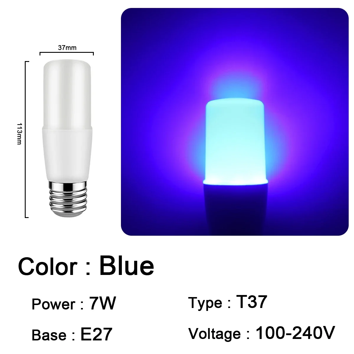 Bombillas Led (t37 E27 Azul, Paquete De 8), Aptas Para Festivales, Karaokes, Bares Y Escaparates.