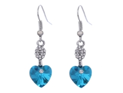 Colgantes Aretes Blue Heart 2026 con piedras brillantes en una cadena de plata.