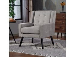 Sillón tapizado - Tamaño mediano - Estilo de mediados de siglo, espuma de alta densidad, patas de madera - Gris claro