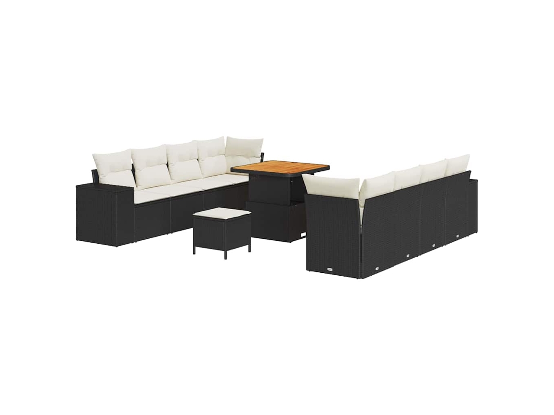 Maison Exclusive - Juego de sofás de jardín de mimbre negro y crema de 11 piezas