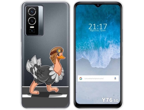 Carcasa para Vivo Y76 5G TUMUNDOSMARTPHONE Dibujos Transparente Avestruz Multicolor