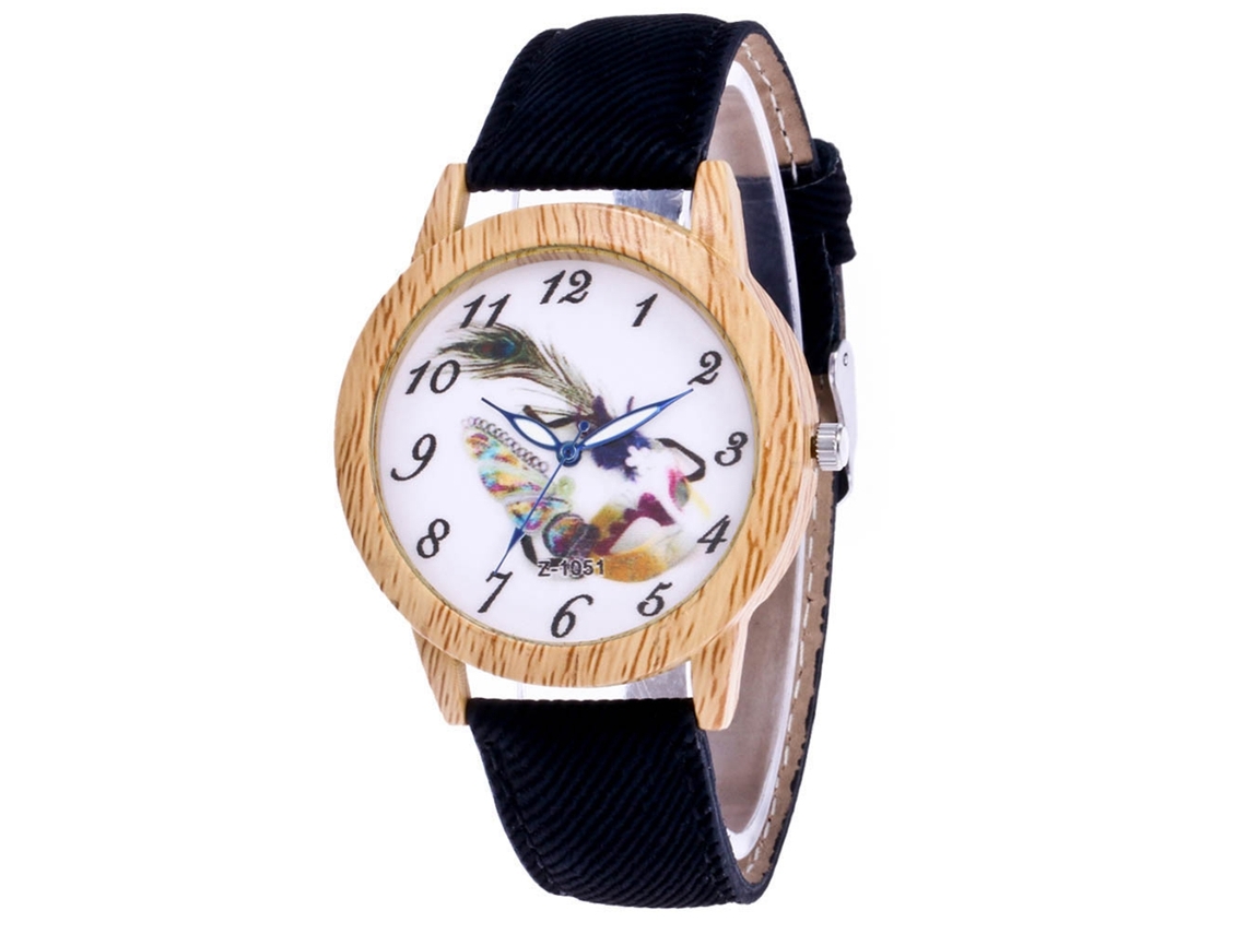 Reloj De Pulsera De Cuarzo Para Mujer Con Correa Vaquera, Estilo Sencillo, Esfera Redonda Negra.