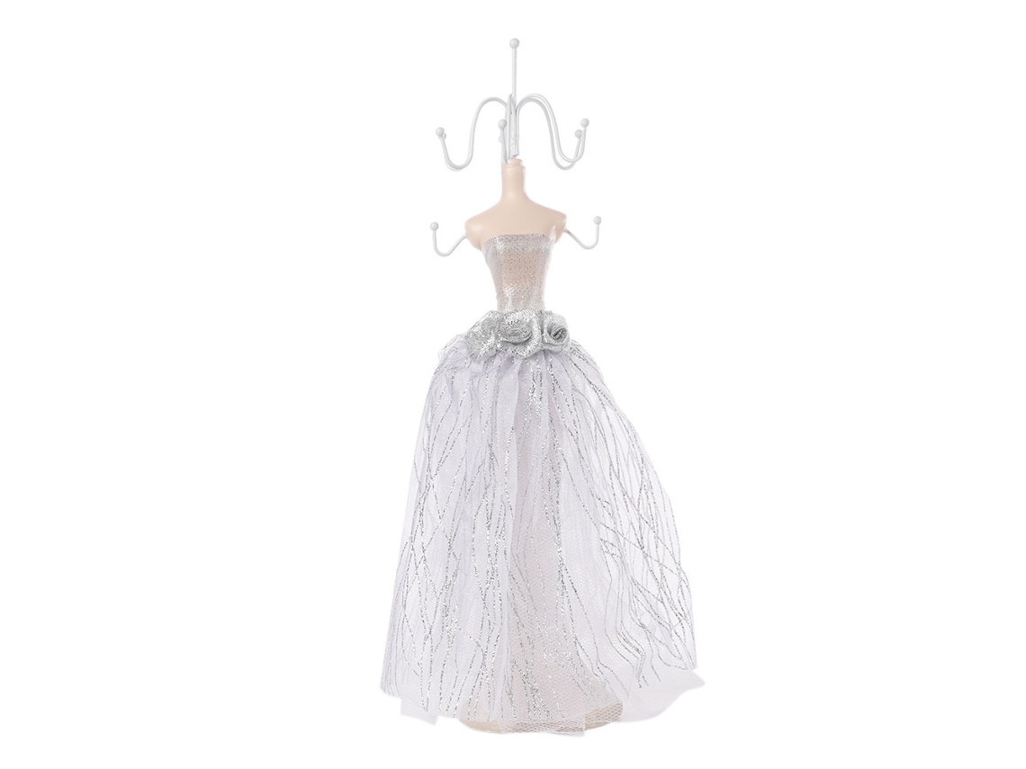 Exhibidor de joyas para muñeca grande con vestido