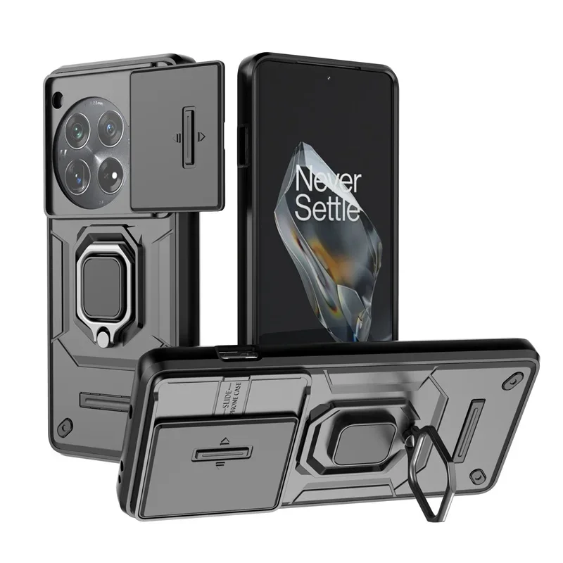 (negro, Oneplus Ace 2) Elegante Funda Para Teléfono Con Soporte Magnético En Forma De Anillo Y Deslizador Para La Cámara.