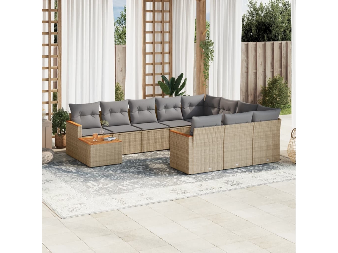 Conjunto de sofá de jardín de 11 piezas con cojines, mimbre beige mixto, DKD Home Decor