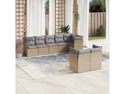 Conjunto de sofá de jardín de 8 piezas con cojines, mimbre sintético beige, Dkd Home Decor
