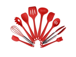 Juego de utensilios de cocina de silicona de 10 piezas, resistente al calor, rojo, 446 °F, chrui