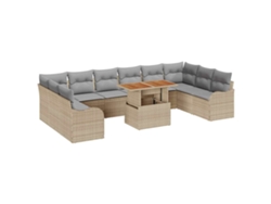 Maison Exclusive - Conjunto de sofás de jardín de 11 piezas en beige y gris claro