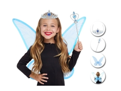 Kit de Hada Organza azul infantil Diadema, Varita y Alas