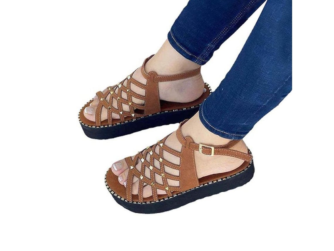 2026-sandalias De Playa Para Mujer Verano Con Remaches Y Plataforma Casual Al Agujero Slingback