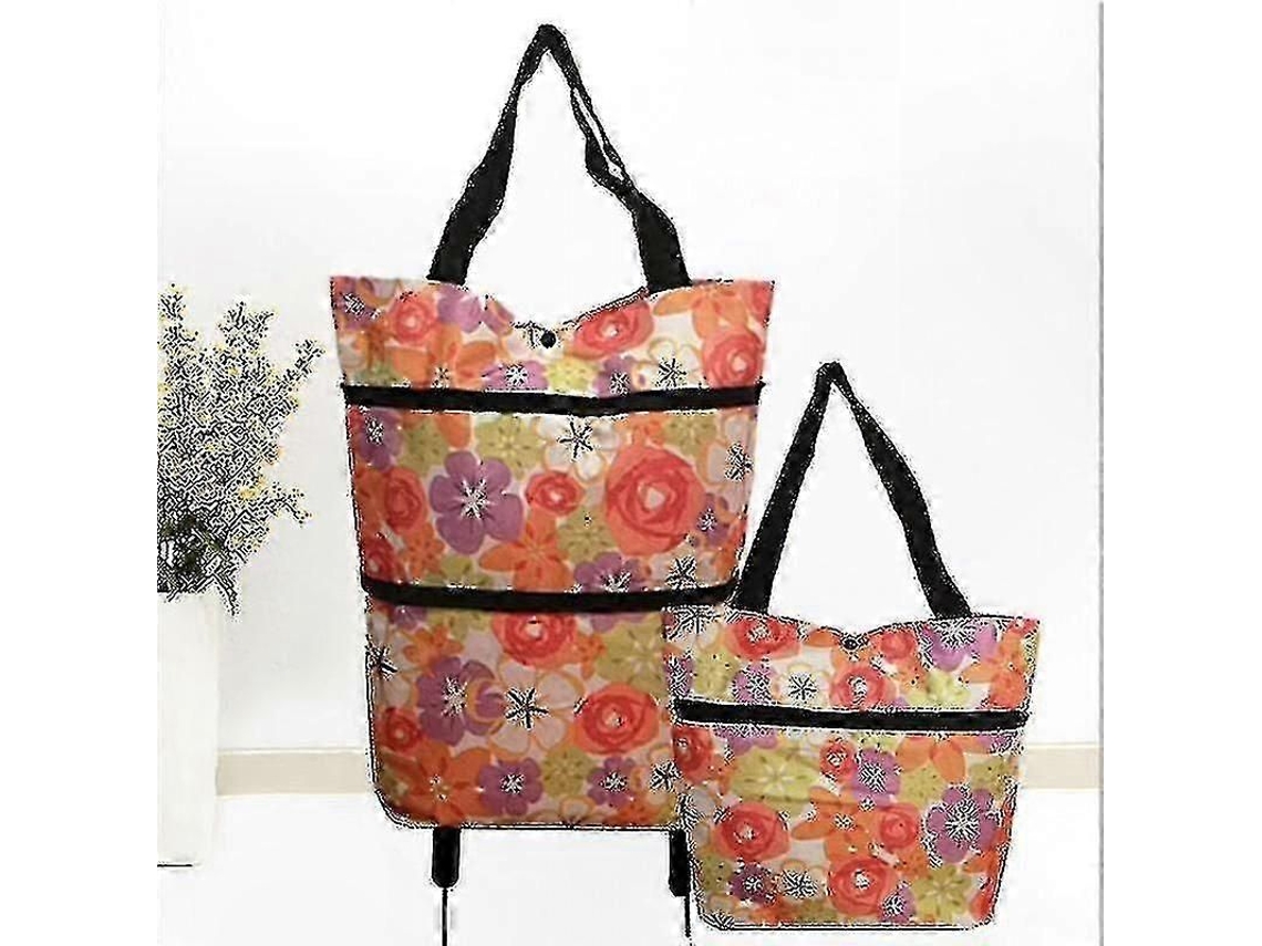 Carrito de compra plegable con ruedas y bolsa con cremallera de dos compartimentos. Diseño plegable para facilitar el almacenamiento y el transporte. GOKOCO