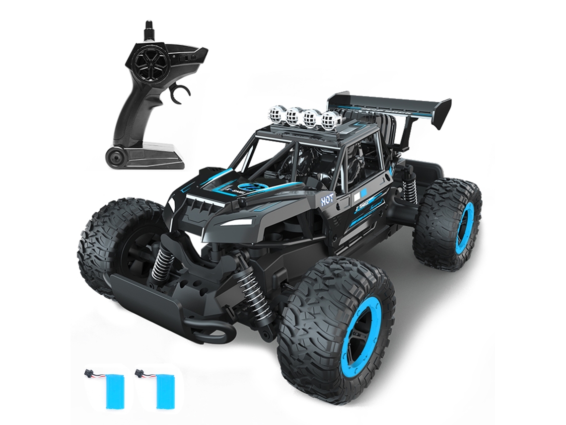 Coche Teledirigido Todoterreno 4x4 De 2,4 Ghz Con Luces, 2 Baterías Recargables, Para Niños Y Adultos, Color Azul.