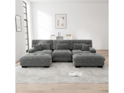 Sofá Modular U 4 Plazas - Sofá Convertible Con Ottoman, Chenille, Gris