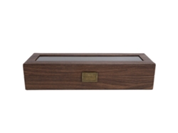 Caja portátil para guardar relojes con 6 compartimentos, hecha de madera.