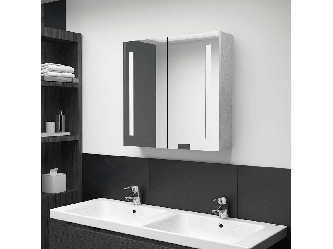 Armario de baño con espejo e iluminación LED, 62x14x60cm, gris cemento.