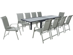 Mesa y sillas de jardín Lagos - 10 plazas - Aluminio - 140/280x90x76 cm - Gris claro