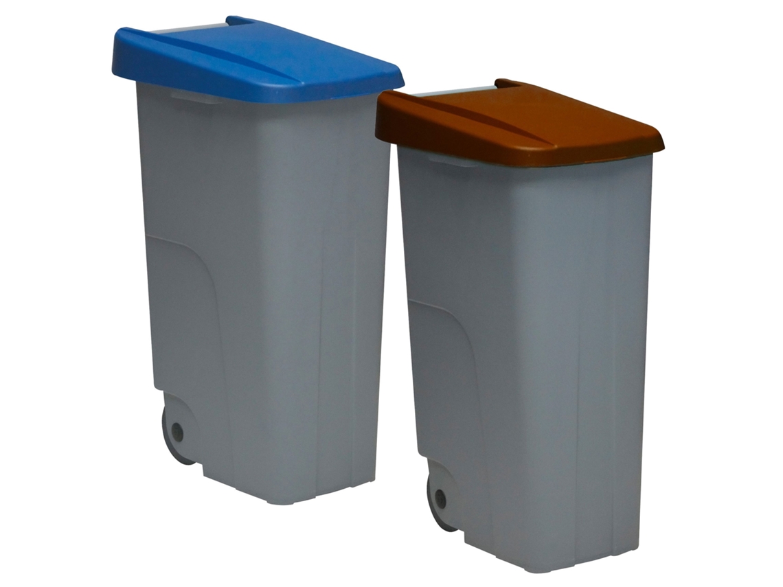 Conjunto de 2 Recipientes Cerrados de 110L Azul+Marrón Alt.88Cm WELLHOME