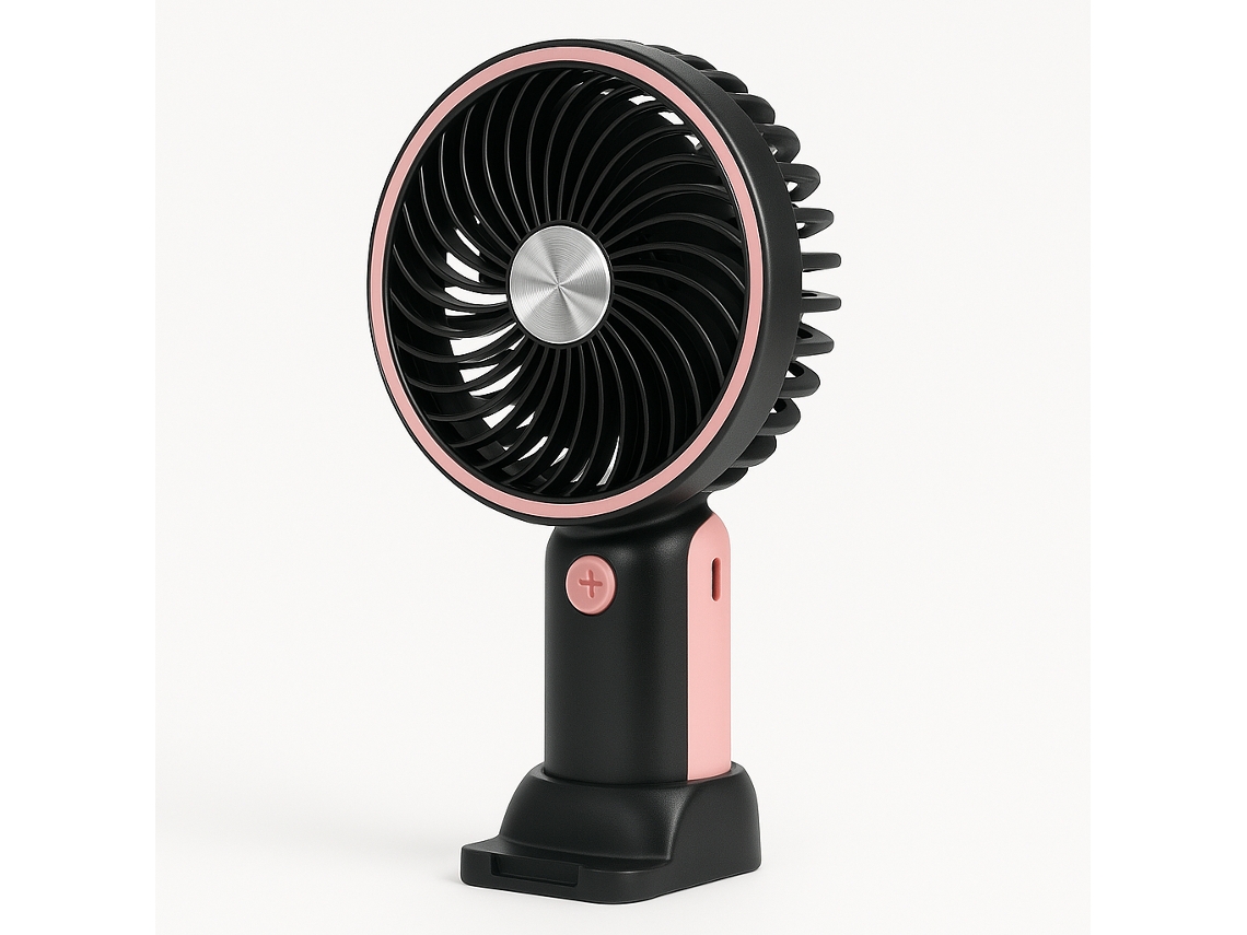 Ventilador portátil con base | Compacto, 2 velocidades, recargable, cable incluido Skyhe Hx10-1 Negro Rosa