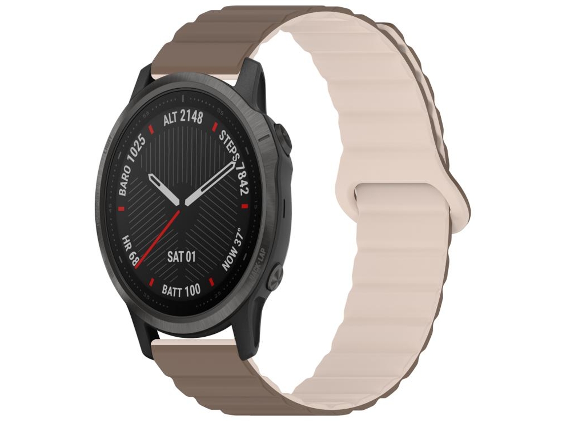 Bracelete Para Garmin Fenix 8 / 7x / 6x / 5x (20mm) - Silicone Magnético Brilhante Marrom Damasco