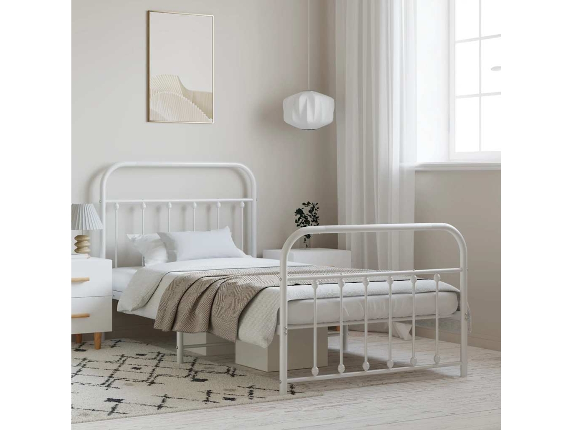 Estructura Cama Sin Colchón Con Estribo Metal Blanco 100x200 Cm