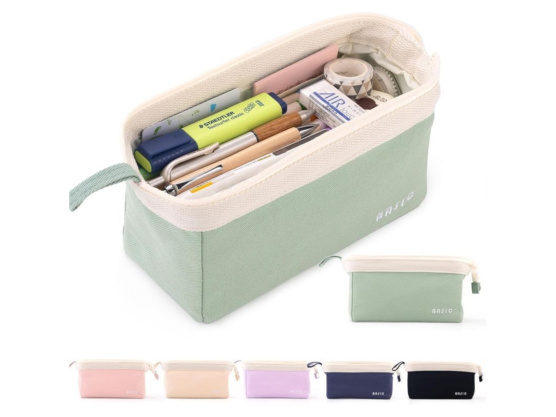 Estuche Para Lápices De Gran Capacidad Con Amplia Abertura, Portátil, Materiales Duraderos, Para Estudiantes, Niños Y Niñas, Color Verde.