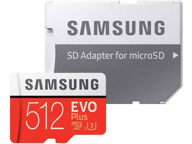 Tarjeta de Memória MicroSDXC SAMSUNG Evo Plus (512 GB - 100 MB/s - C10) + Adaptador