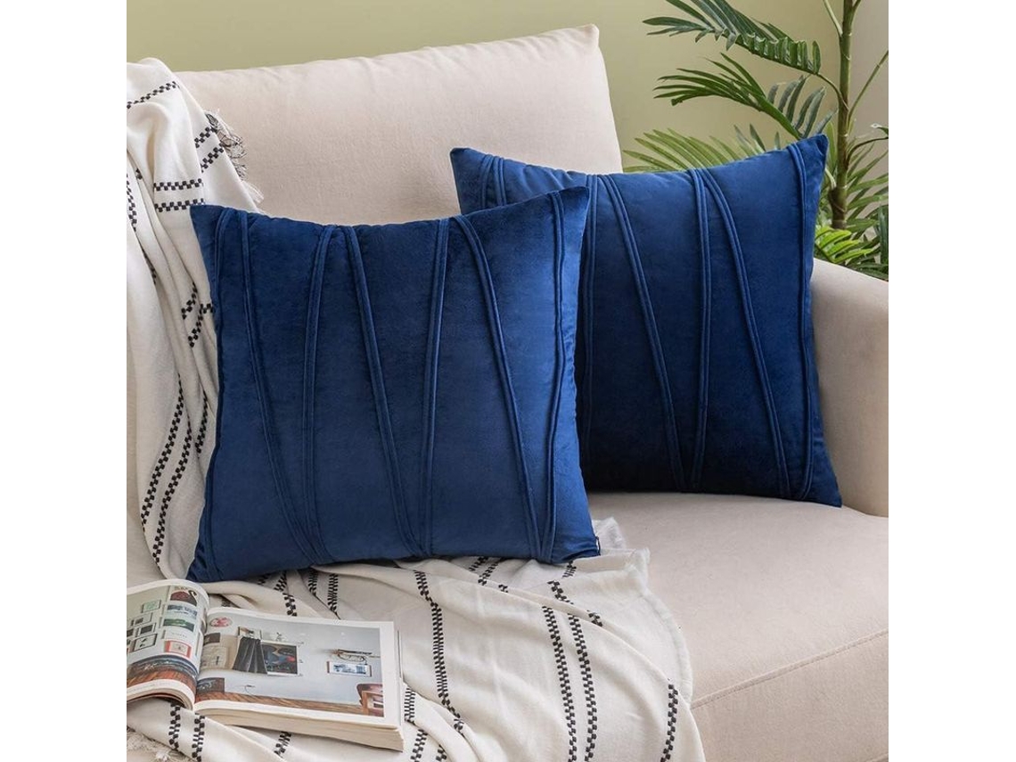 Rebe-funda Almohada Terciopelo Rayas Diagonales Invisible Cremallera 2 Piezas 45x45cm Azul Marino Para Sofa Cama Auto