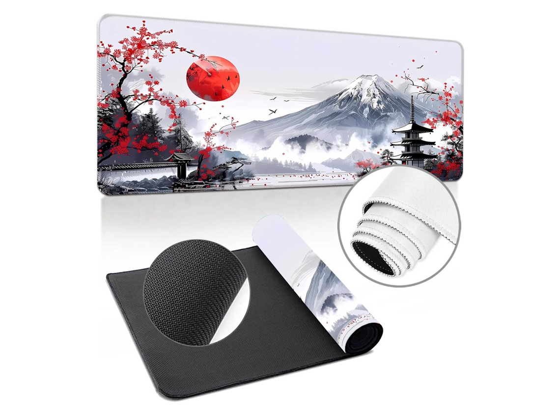Alfombrilla De Ratón Gaming Estilo Japonés Monte Fuji - Mousepad Blanco Y Rojo Antideslizante - 800x300x3mm