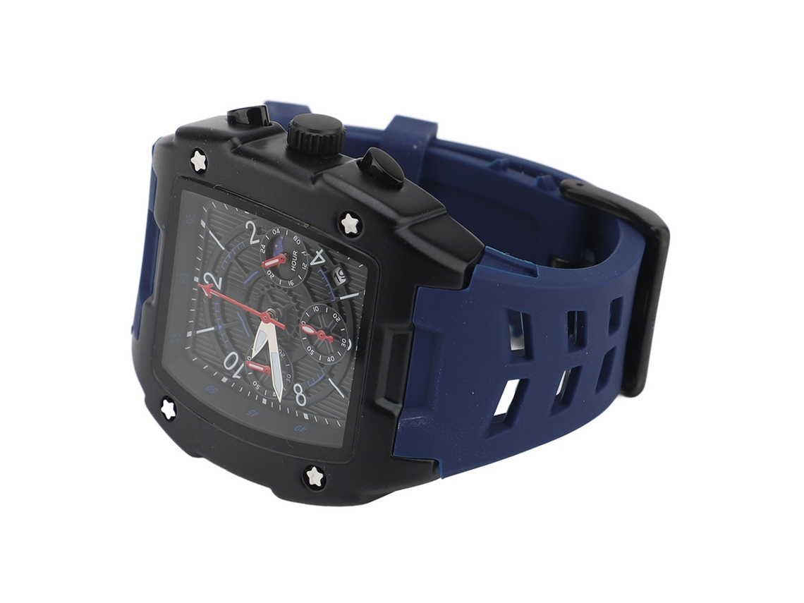 Reloj Cronógrafo Analógico De Cuarzo Para Hombre, Resistente Al Agua, Con Correa De Silicona Azul.