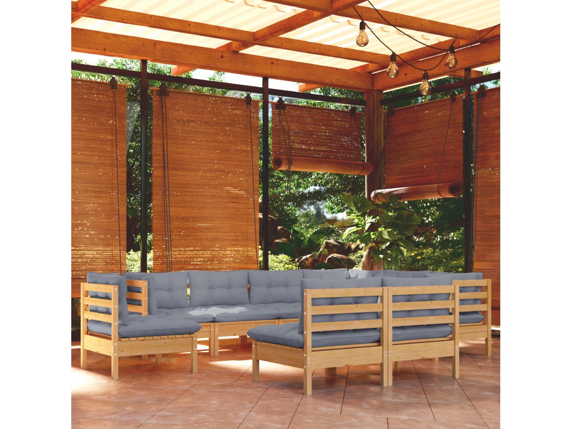 Pcs Conjunto Lounge De Jardim Almofadões Cinza Pinho Maciço Dkd Home Decor