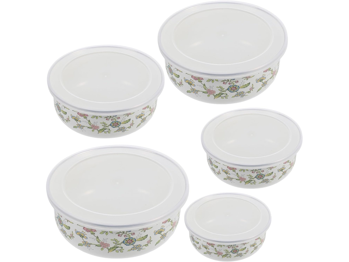 Juego De Vajilla Esmaltada Inoomp, 5 Piezas Con Tapas Herméticas, Cuencos Grandes Para Ensalada Y Sopa, Cuencos De