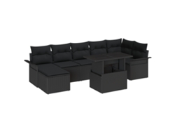 Conjunto 8 De Sofá De Jardín De Vidaxl Con Cojines Y Mesa Negro Ratán