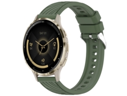 Bracelete Para Garmin Venu 3s (18mm) - Silicone - Textura Listrada - Fivela De Aço Prate Verde Escuro