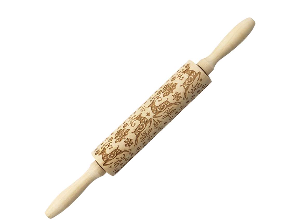 Rodillo De Madera Navideño Para Hornear Con Estampado Natural Herramienta De Cocina
