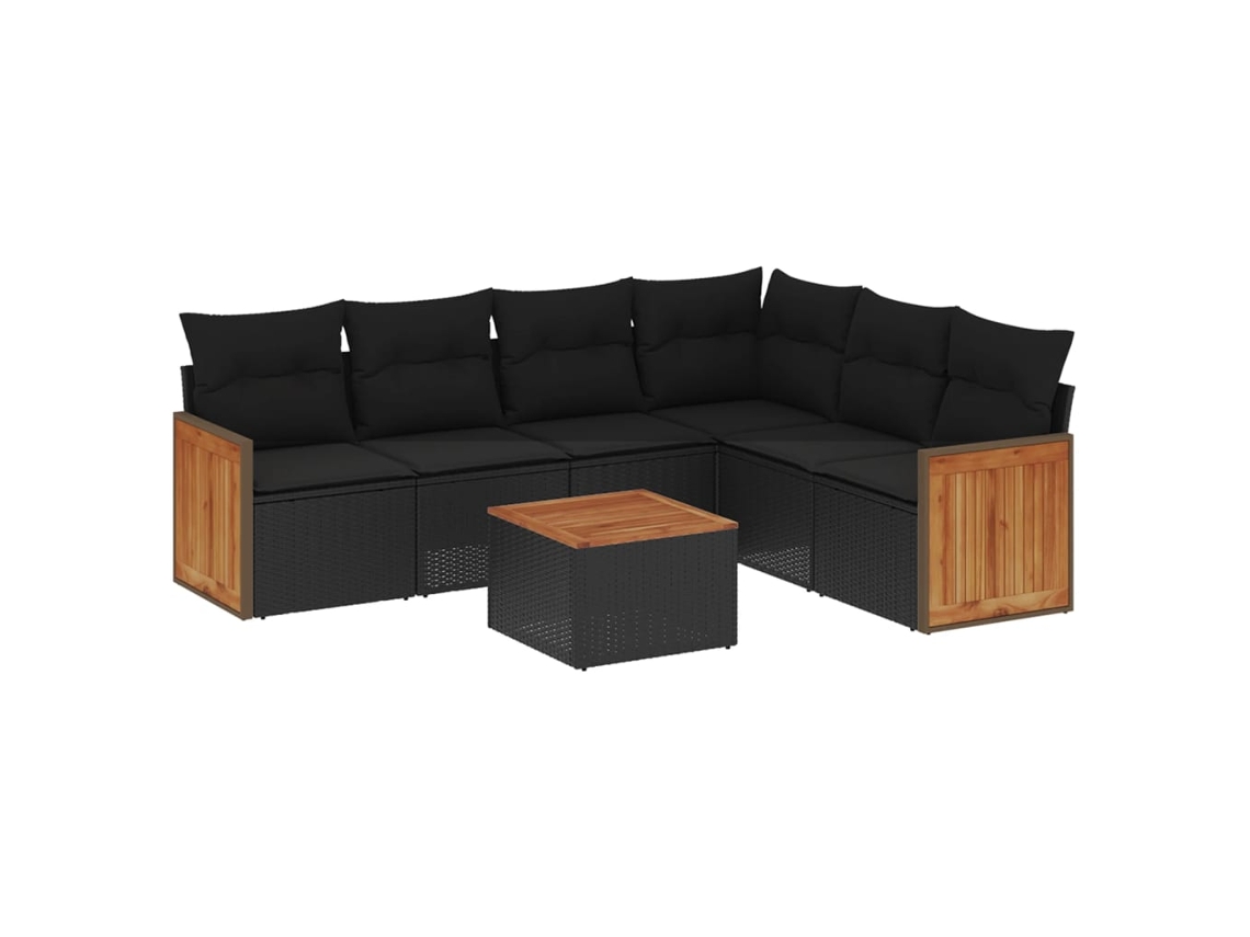Maison Exclusive - Set De Comedor De Jardín 7 Pzas Y Cojines Ratán Sintético Negro