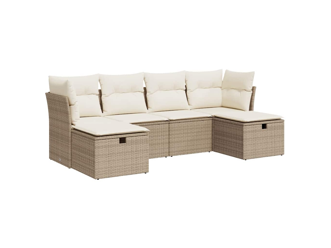 Conjunto 6 de sofás jardín con cojines VIDAXL ratán sintético beige