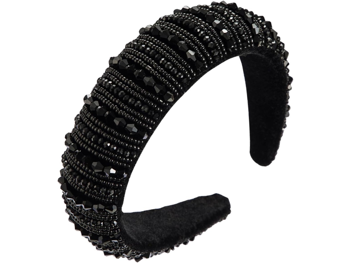 Bandeau En Cristal Y Strass Large Rembourré Noir Para Femme Fête Élégant Accesorio Cheveux