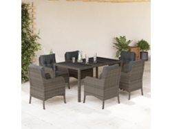 Juego de comedor de jardín de 7 piezas con cojines, mimbre gris, DKD Home Decor