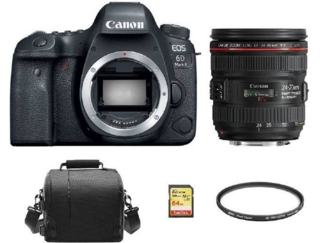 Cámara Reflex CANON EOS 6D II + Objectivo EF 24-70mm F4L IS USM + Tarjeta SD 64GB + Bolsa + Protector HOYA 77mm PRO 1D (Full Frame)