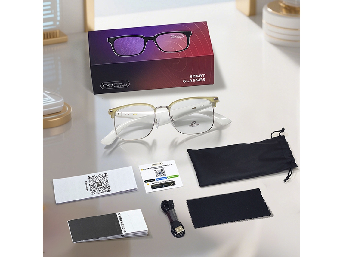 Gafas inteligentes Eifson Gy600 con protección UV, más de 100 idiomas en línea, traducción por IA y altavoz (plateadas)