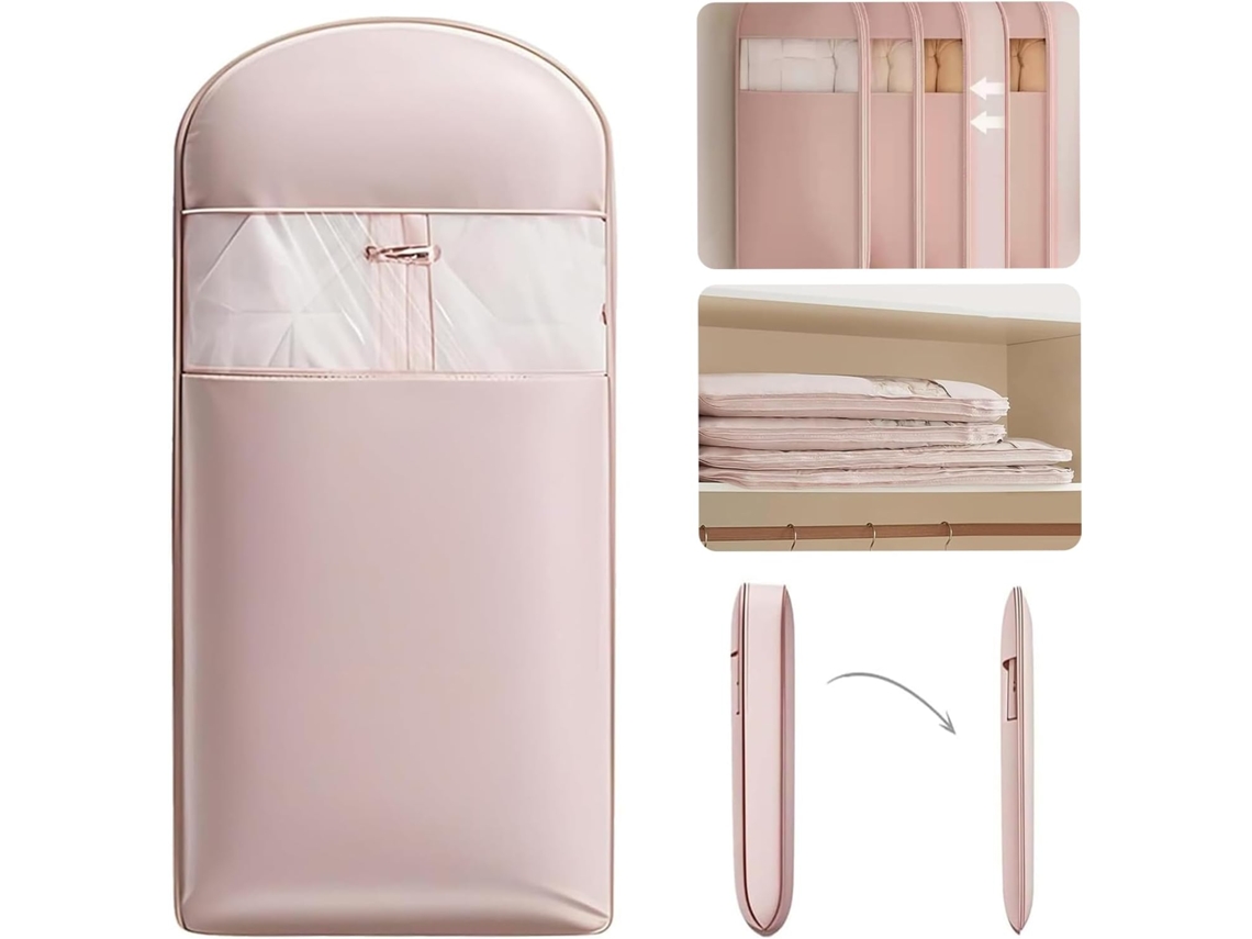 Fundas para ropa, bolsa de compresión a prueba de polvo para guardar ropa, ahorra espacio, Digitallab (rosa/58 x 15 x 130 cm)