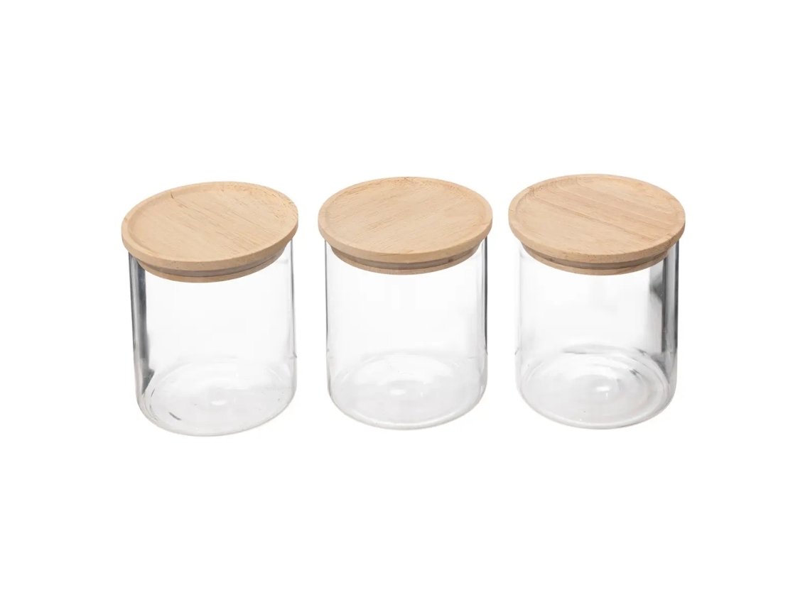 Juego de tarros de cristal con tapa de madera - Pack de 3