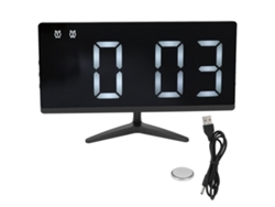 Reloj despertador Baok-reloj con TV sin bordes, pantalla LED y espejo multifuncional para el hogar y la oficina.